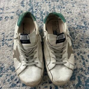 Golden Goose White and Green Super Star Sneakers